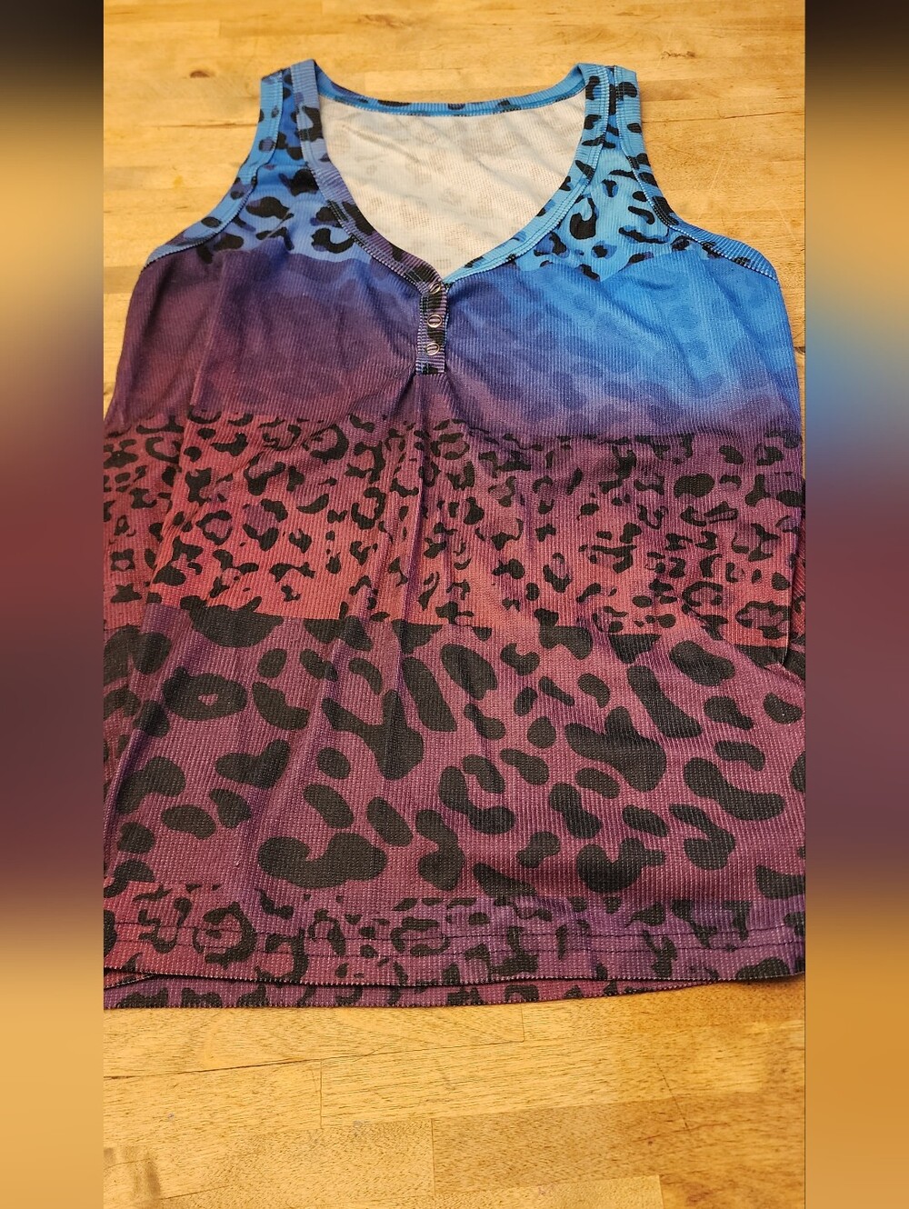 Blue to Plum Ombre Leopard Print Tank Top